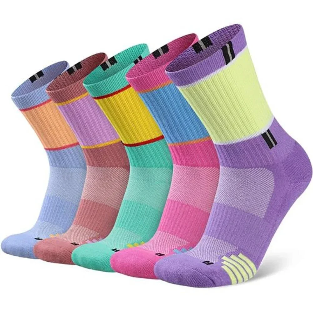 5 Pairs Women's Crew Socks Performance Cushioned Moisture Wicking Socks